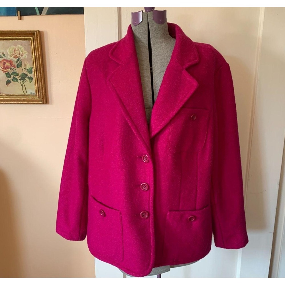 Linea by Louis Dell'Olio Pink Wool Blend Blazer Jacket 1X Plus Size Peacoat